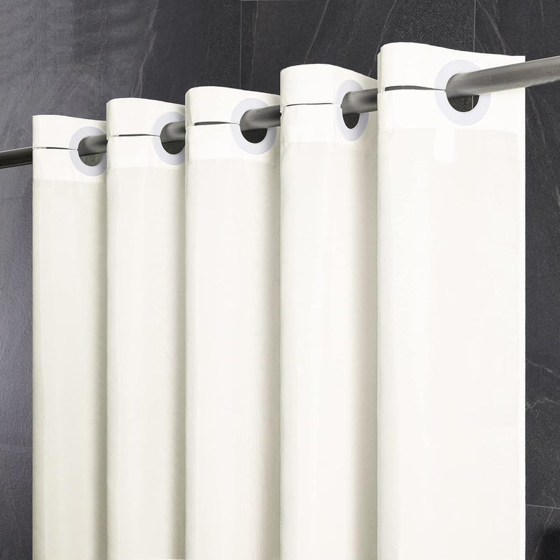Furlinic No Hooks Required Fabric Shower Curtain Liner,Waterproof Polyester Heavy Duty Bathroom Curtains with Weighted Hem Lead Wire,Beige,Small Narrow,48x72 Inch - Image 1